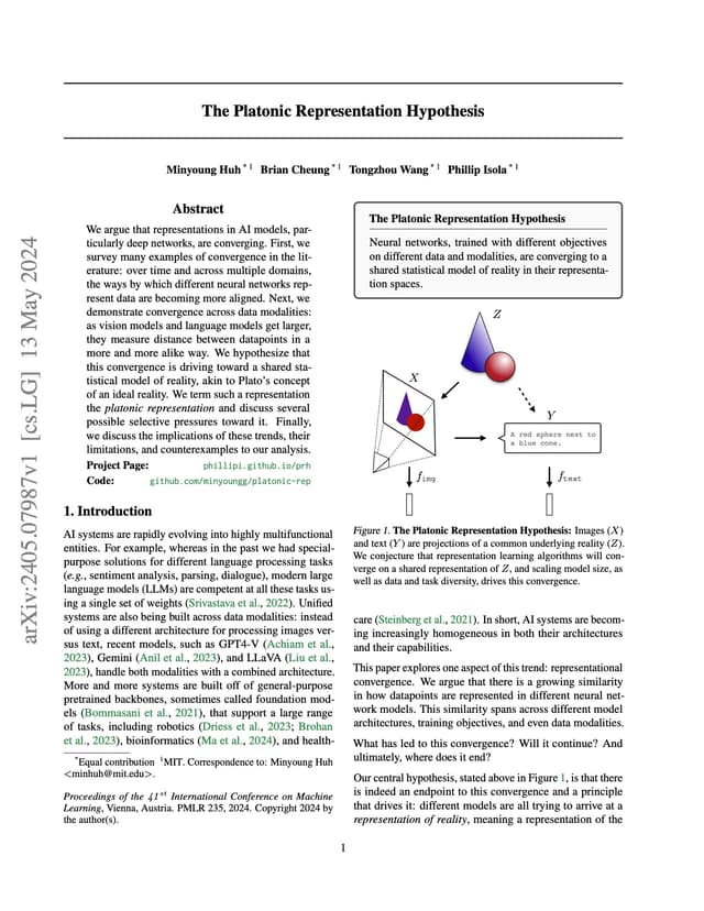 The Platonic Representation Hypothesis
